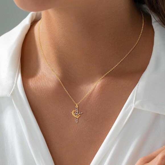 Perfect Gifts Women's Crown M06 Purple Cross Necklace Gold Plated Faith Jewelry - Picture 4 of 8